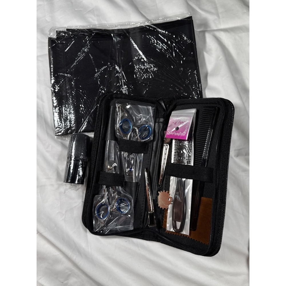 Hair Cutting Scissor Set W/ Carrying Case & Apron Includes Thinning Shears